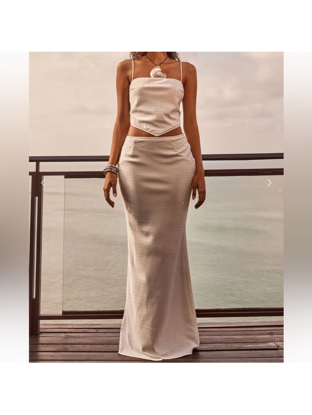 Elegant Cream Beaded Two-Piece Maxi Dress